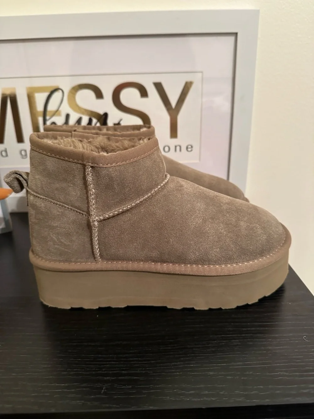 Taupe Platform Suede Ankle Booties - Women